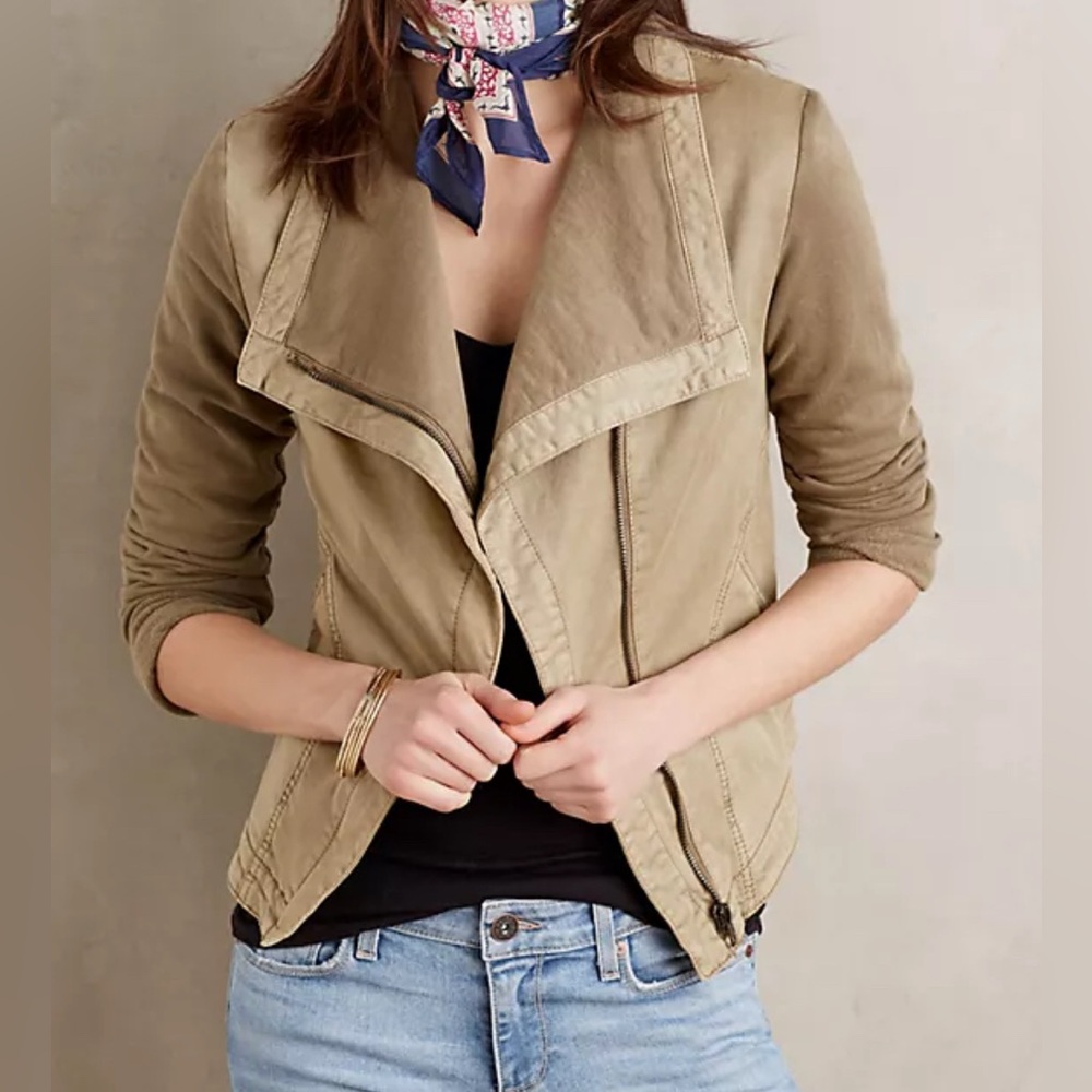 Anthropologie Olive-Tone Utility Jacket with Draped Zip Front